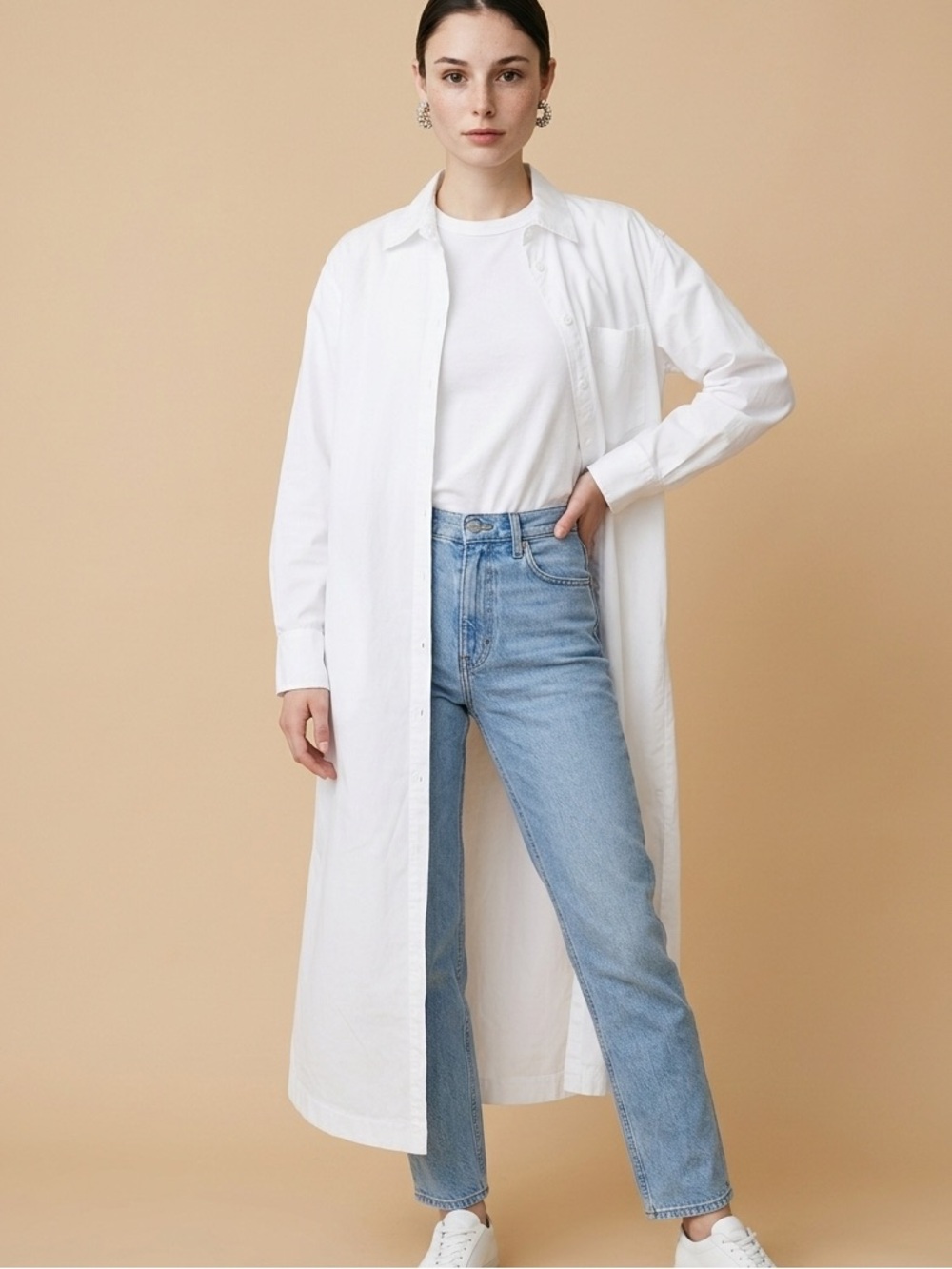 EUC Anthropologie Maeve Long White Button-Front Shirt Dress (M)